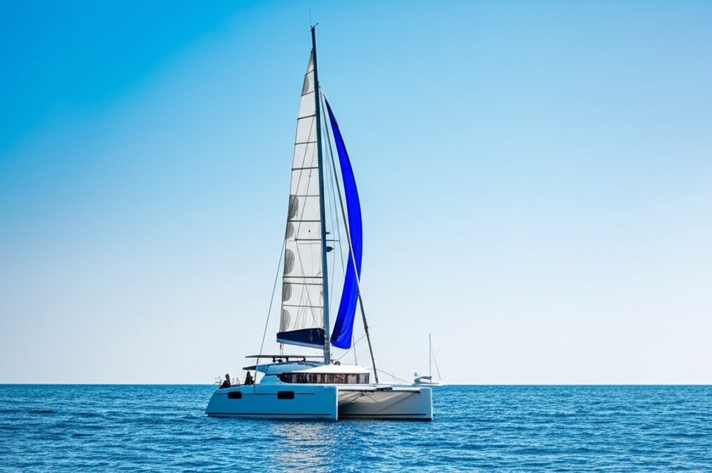 Catamaran sailing in blue waters