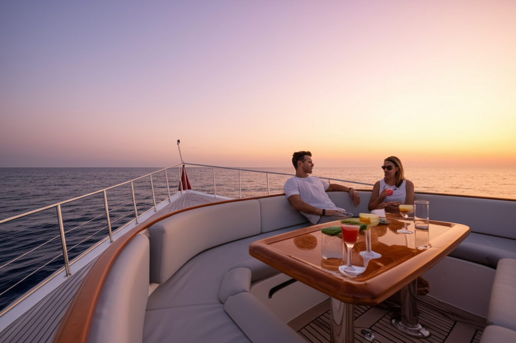 Happy people enjoying a luxury yacht cruise